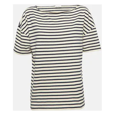 Saint Laurent Paris Navy Blue/White Stiped Cotton T-Shirt