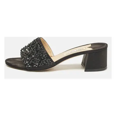 Jimmy Choo Black Satin Embellishment Slide Sandals Size