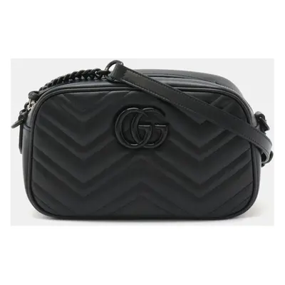 Gucci Leather Black Gg Marmont Chain Quilted Shoulder Bag