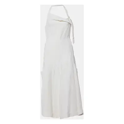 Jacquemus La Collectionneuse White Textured Crepe Tablier Halter Neck Dress