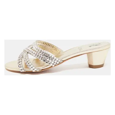 Gina Gold Leather Crystal Embellished Gabriella Slide Sandals Size 36.5