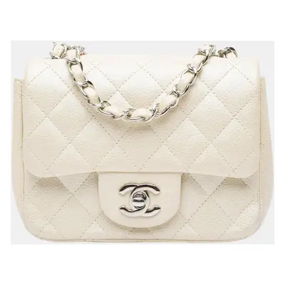 Chanel White Mini Square Classic Caviar Single Flap