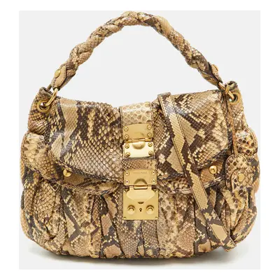 Miu Miu Brown Matelassé Python Coffer Hobo