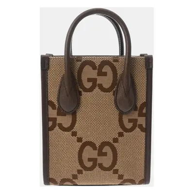 Gucci Beige Brown Canvas Leather Jumbo Gg Tote Bag