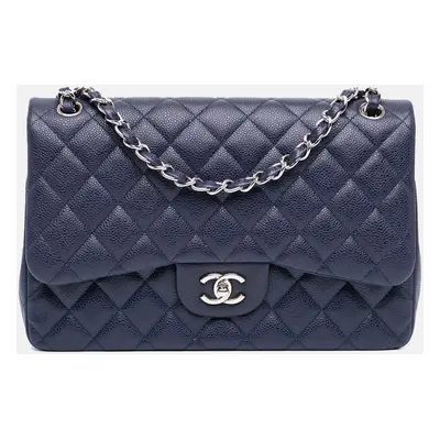 Chanel Blue Leather Jumbo Classic Double Flap