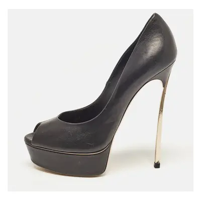 Casadei Black Patent Leather Peep Toe Pumps Size