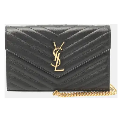 Saint Laurent Black Leather Paris Monogram Shoulder Bag