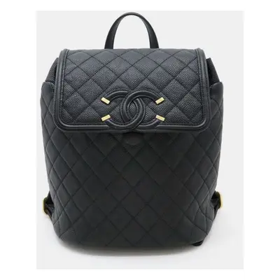 Chanel Black Leather Caviar CC Filigree Backpack