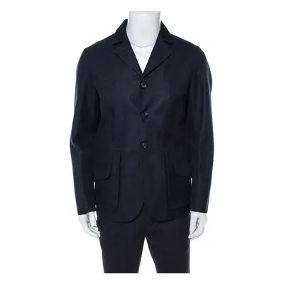 Giorgio Armani Navy Blue Linen & Wool Three Buttoned Jacket