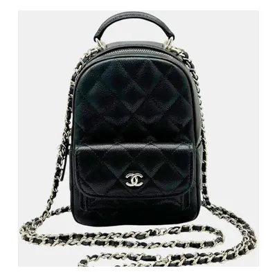 Chanel Black Champagne Gold Caviar Skin Grained Calf Leather Matelasse Coco Mark Backpack