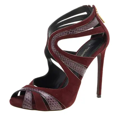 Dolce & Gabbana Burgundy Suede And Snakeskin Sandals Size 36.5