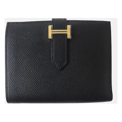 Hermes Black Leather Bearn Compact Epsom Leather Wallet