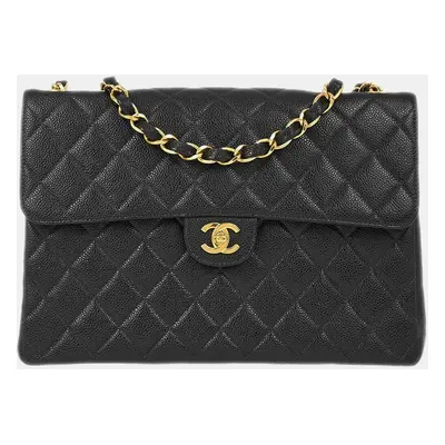 Chanel Black Calfskin Jumbo Classic Flap Shoulder Bag