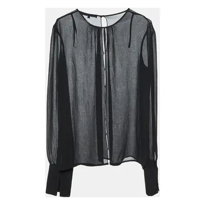 Elisabetta Franchi Black Chiffon Back Slit Detail Sheer Blouse