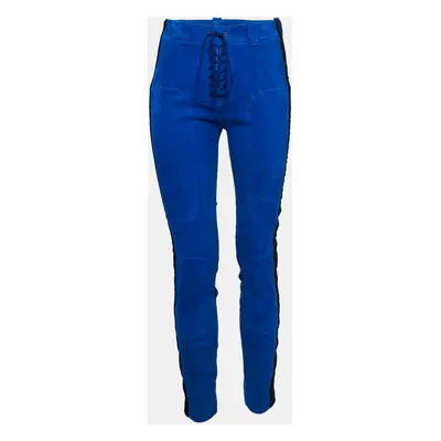 Ben Taverniti Blue Velvet Trim Suede Lace-Trim Unravel Project Trouser