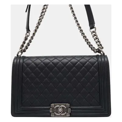 Chanel Black Caviar Leather Boy Chanel Chain shoulder Bag Size