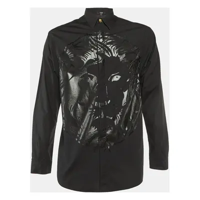 Versus Versace Black Tiger Print Cotton Button Front Shirt