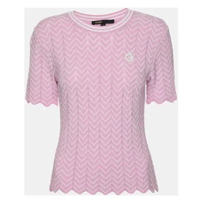 Maje Pink/White Chevron Knit Crew Neck Top