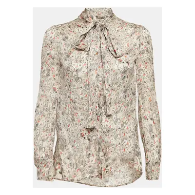 Valentino Grey Printed Silk Button Front Blouse