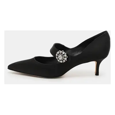 Manolo Blahnik Black Satin Verna Pumps Size