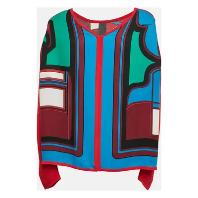 Hermes Red Printed Silk and Knit Long Sleeve Top