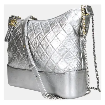 Chanel Leather Silver Metallic Gabrielle Chain Large Hobo Shoulder Bag