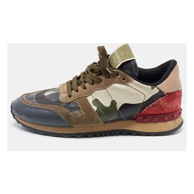 Valentino Multicolor Camo Print Leather and Suede Rockrunner Sneakers Size