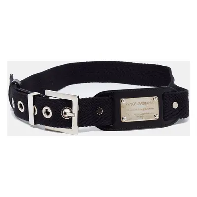 Dolce & Gabbana Black Canvas and Leather Logo Plaque Belt