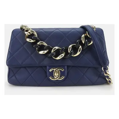 Chanel Blue Leather Matrasse Lambskin Shoulder Bag