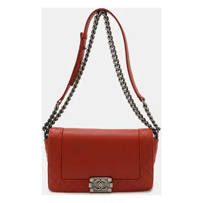 Chanel Red Leather Boy Medium Leather Shoulder Bag