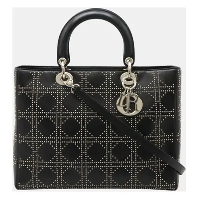 Dior Black Studded Leather Lady Cannage Shoulder Bag