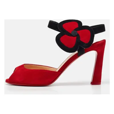 Christian Louboutin Red Suede Peep Toe Slingback Pumps Size