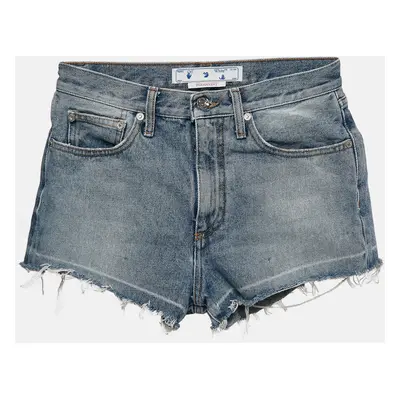 Off-White Blue Denim Raw Edge Shorts Waist 26"