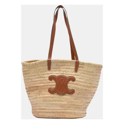 Celine Beige/Brown Large Triomphe Raffia Panier Tote