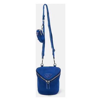 Prada Blue Canvas Triangle Logo Crossbody Bag