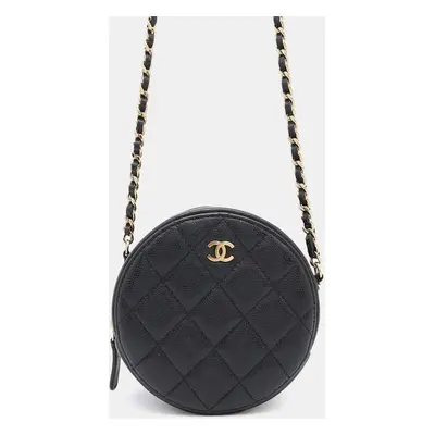 Chanel Black Caviskin Round Shoulder Bag Size Mini