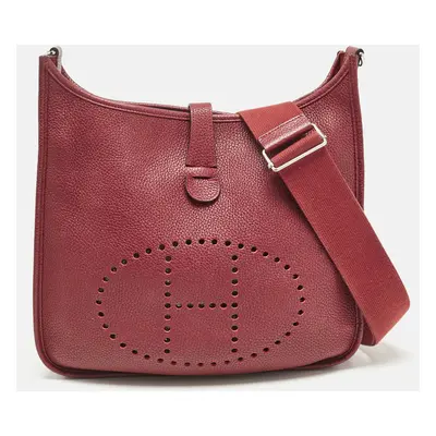 Hermes Rouge Casaque Taurillon Clemence Leather Evelyne III GM Bag