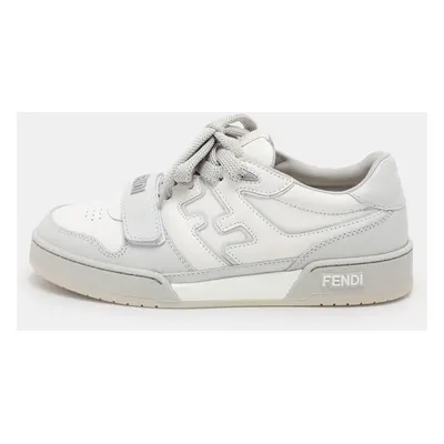 Fendi White/Grey Leather Low Top Sneakers Size