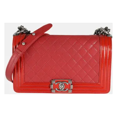 Chanel Red Quilted Goatskin Medium Boy Bag