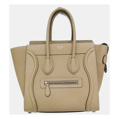 Celine Beige Luggage Micro Shopper Leather Handbag