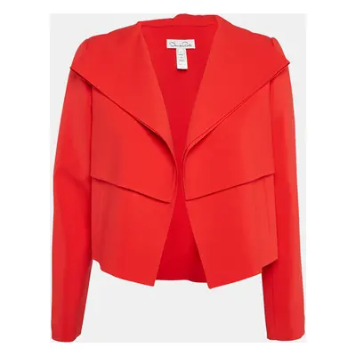 Oscar de la Renta Red Wool Open Front Cropped Jacket