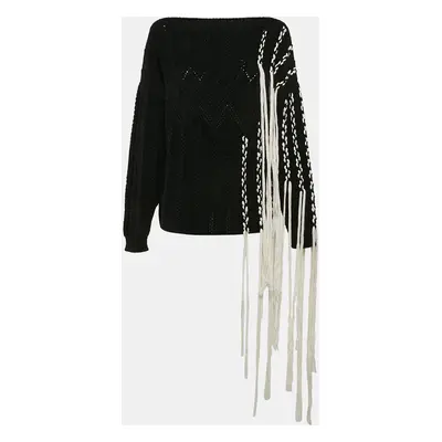 Loewe Black Wool Cable Knit Fringed Sweater