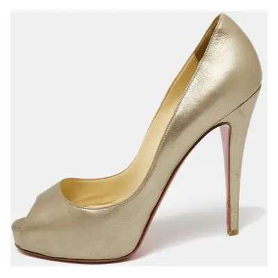 Christian Louboutin Metallic Beige Leather Very Prive Peep-Toe Pumps Size 37.5