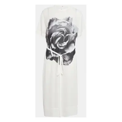 McQ by Alexander McQueen White Rose Print Chiffon Midi Dress