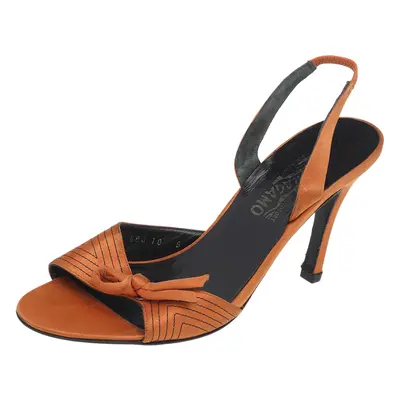 Salvatore Ferragamo Orange Satin Bow Sandals Size