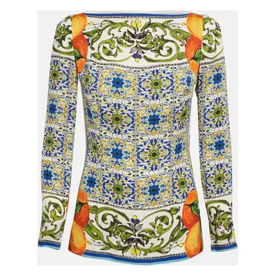 Dolce & Gabbana Multicolor Majolica Print Silk Long Sleeve Top