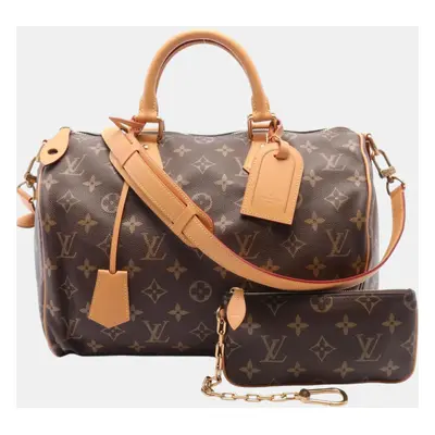 Louis Vuitton Brown Leather Monogram Speedy P9 Bandouliere Boston Bag