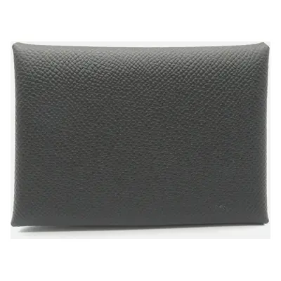 Hermes Black Leather Calvi Duo Leather Card Case