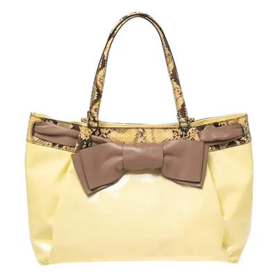 Valentino White/Brown Patent Leather and Python Large Aphrodite Bow Bag