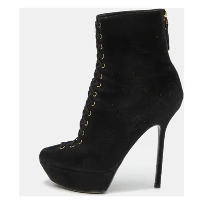 Sergio Rossi Black Suede Lace Up Platform Ankle Boots Size